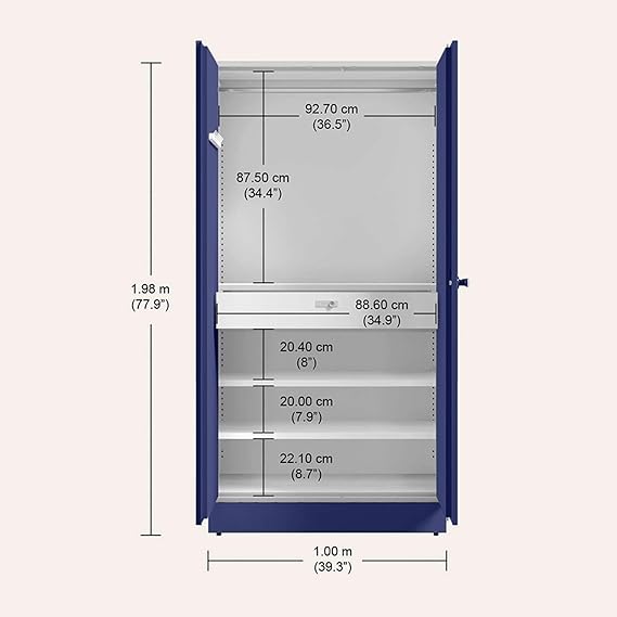 Godrej Interio Auraline Men Basic 2-Door Steel Almirah , 1-Year Warranty, 3 Shelves, 1 Drawer