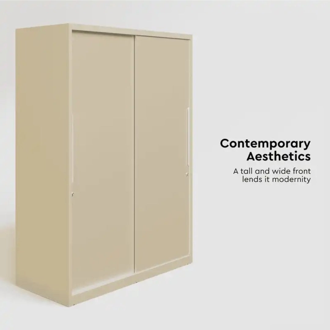 Godrej Interio Slide N Store Pro Plus 2-Door Steel Wardrobe (Textured Oatmeal), 1-Year Warranty, 2 Drawer