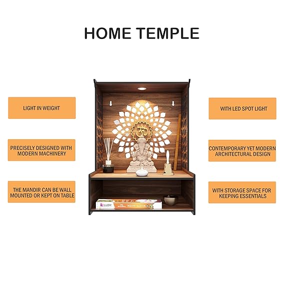 Wooden LED Temple Handcrafted Design Pooja Mandir