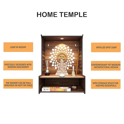 Wooden LED Temple Handcrafted Design Pooja Mandir