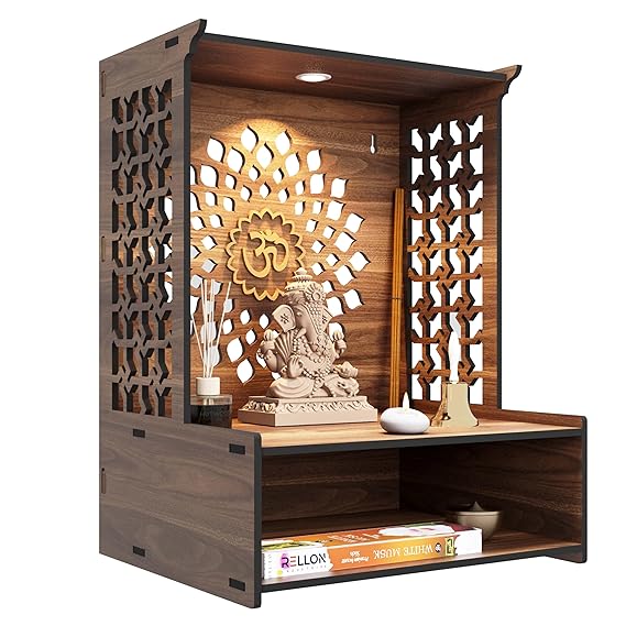 Wooden LED Temple Handcrafted Design Pooja Mandir