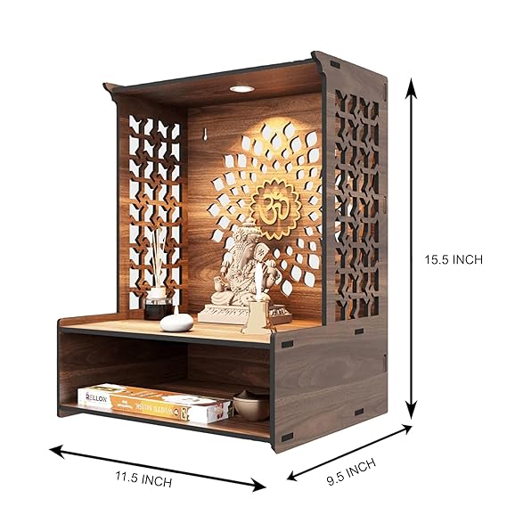 Wooden LED Temple Handcrafted Design Pooja Mandir