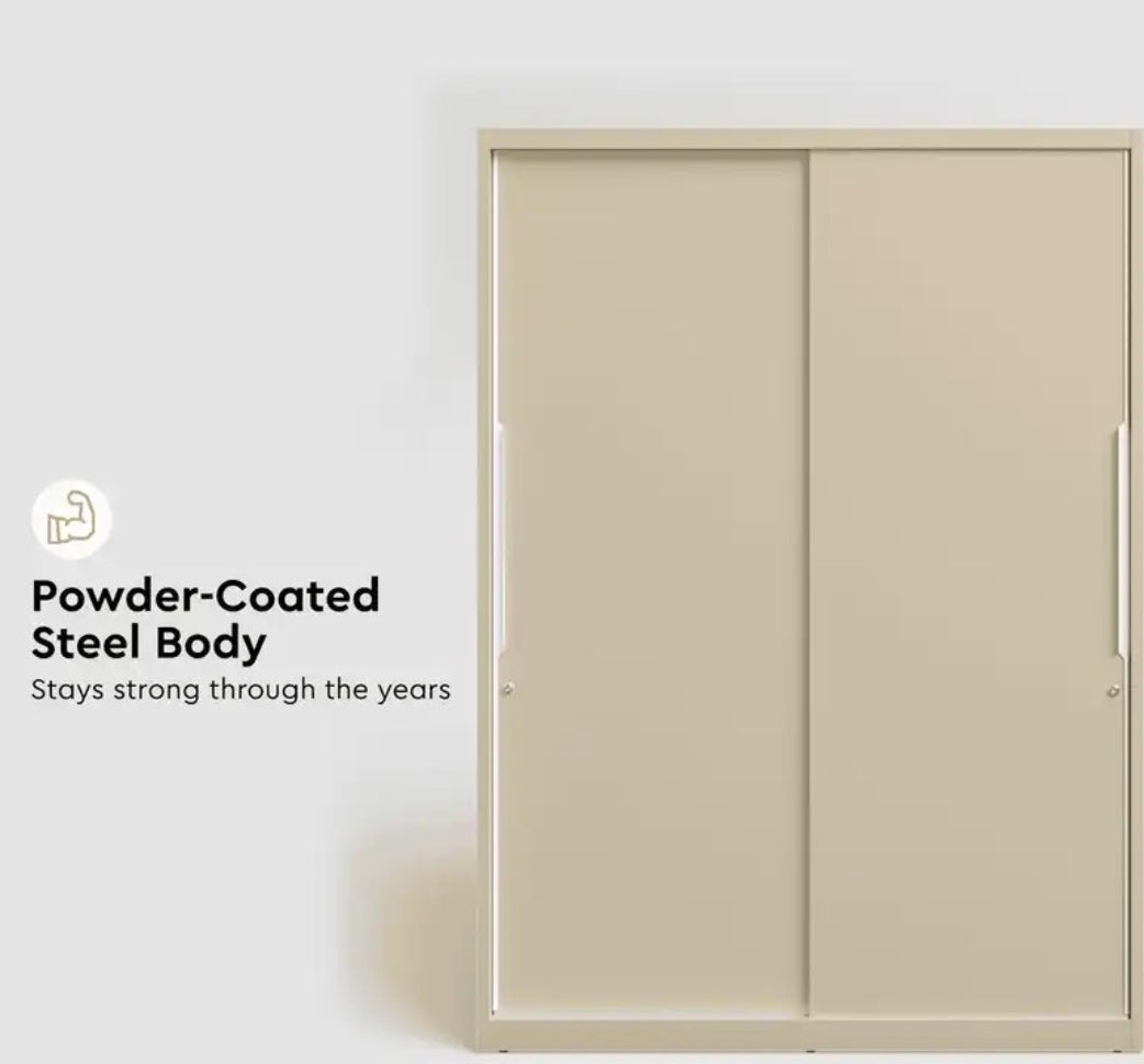 Godrej Interio Slide N Store Pro Plus 2-Door Steel Wardrobe (Textured Oatmeal), 1-Year Warranty, 2 Drawer